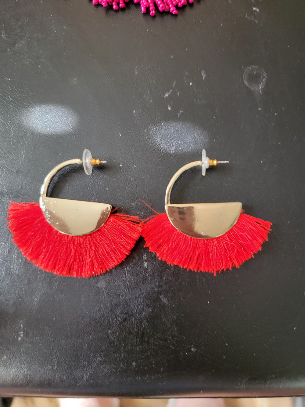 Gold Half-Moon Red Fringe Hoop Earrings - Lane Bryant